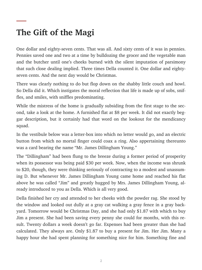 Interior page of The Gift of the Magi in the e-reader PDF layout
